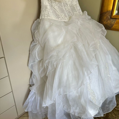 Wedding dress satin with lace and embroidered crystals, like new, size L