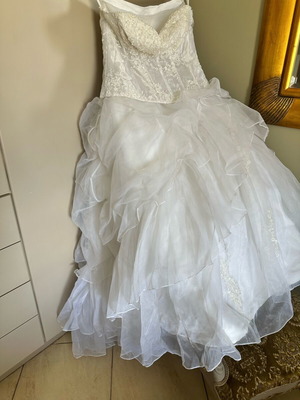 Wedding dress satin with lace and embroidered crystals, like new, size L