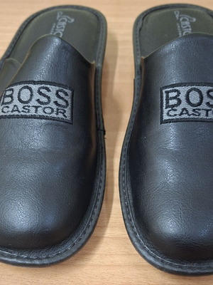 Castor Anatomic Black Men's Leather Slippers New Size 45