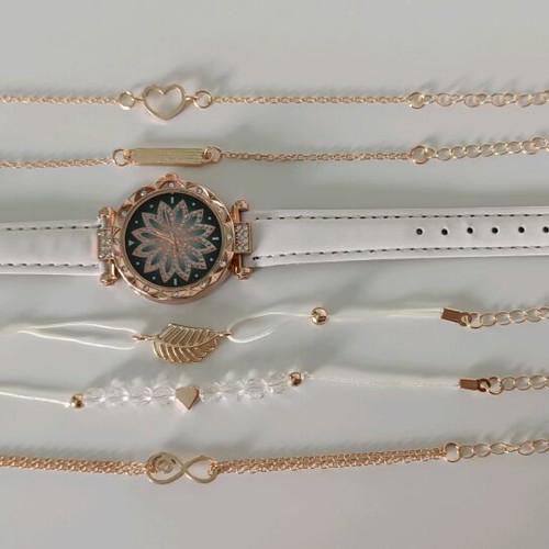 Watch and set of 5 bracelets new, white and gold