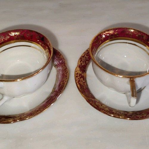 Antique coffee cups used, set of 2, German porcelain