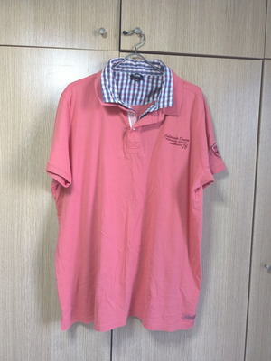 Men's Polo Shirt XXL like new, pink with printed sleeve