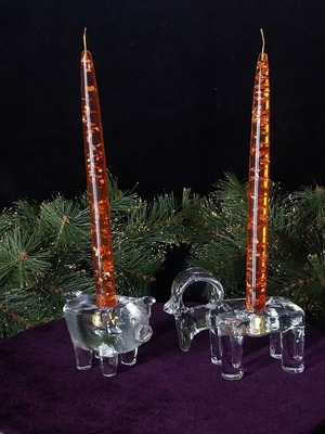 Kosta Boda Jylbock and Pig crystal candlesticks pair like new
