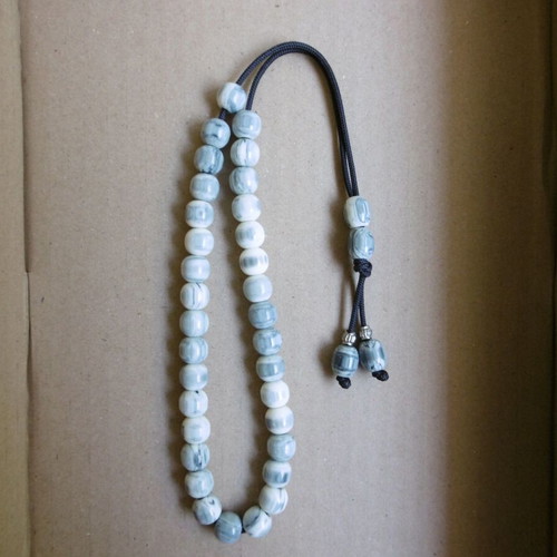 Handmade komboloi with 33+2 beads and 2 end beads, white-gray acrylic