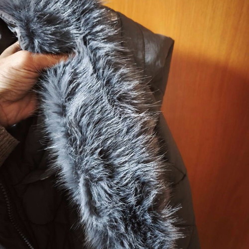 Women's 3/4 long charcoal jacket with hood and detachable fur, new