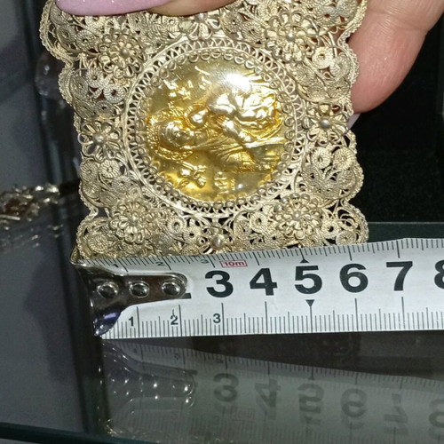 Filigree religious icon Virgin Mary gilded silver 925 like new