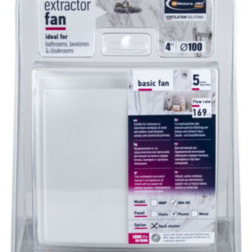 Bathroom extractor fan white short neck new, 169m³/h airflow, wall type