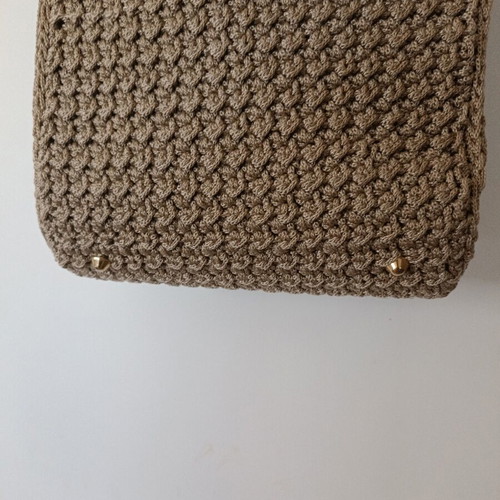 Handmade knitted shoulder bag beige with metal details new