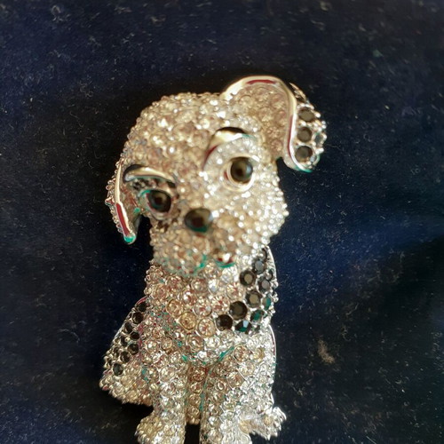 Swarovski Big Dalmatian Dog Brooch new, black and silver