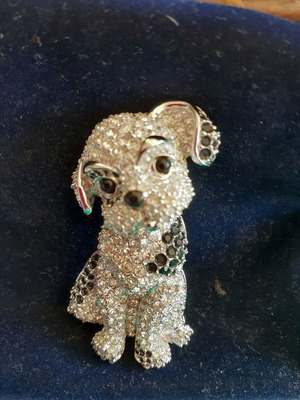 Swarovski Big Dalmatian Dog Brooch new, black and silver