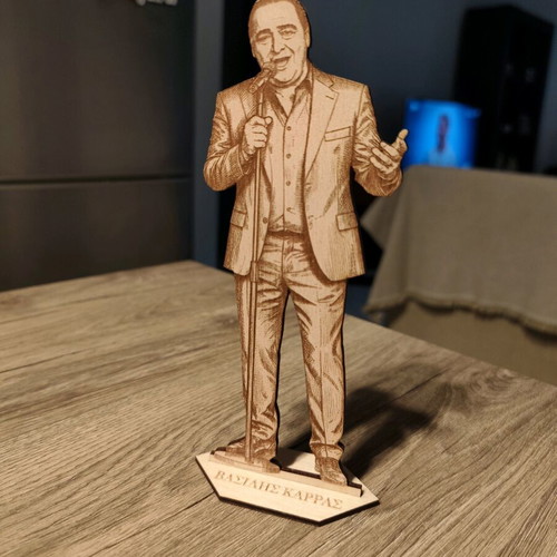 Wooden engraved stand Vasilis Karras new, handmade decorative figure