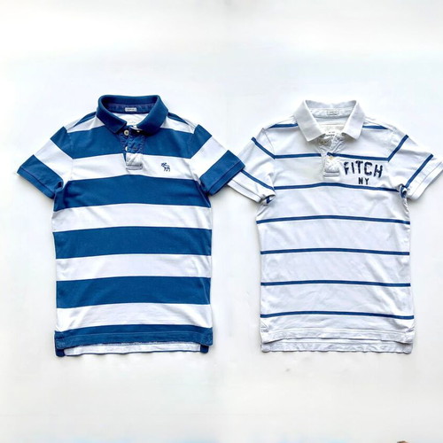 Set of 2 used Abercrombie & Fitch men's short-sleeve Polo Rugby shirts size S striped