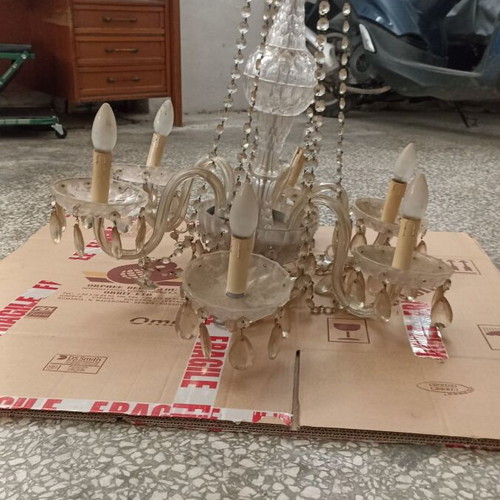 Crystal chandelier used, 6-light, heavy construction