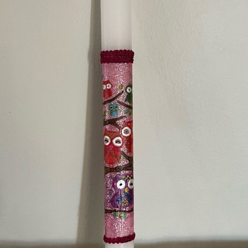 Easter candle painted with acrylic colors and decoupage new