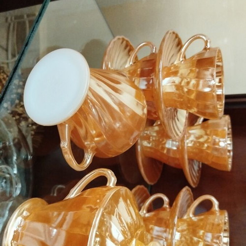 Vintage Fire-King Peach Lustre set like new by Anchor Hocking