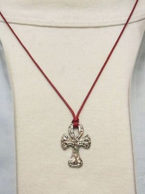 Men's pendant with Byzantine metal cross, red cord