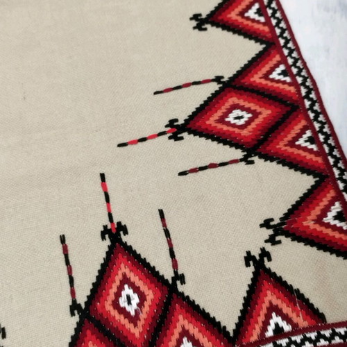 Hand embroidered linen tablecloth square like new 68x70 cm