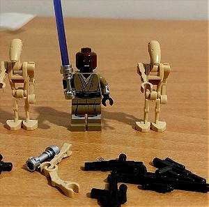 Lego Star Wars Mace Windu ( Arm Printing ) + 2 Battle Droids + Έξτρα Blasters