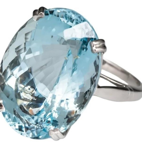 Men's ring with aquamarine new, silver-plated metal