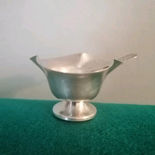 Silver sugar bowl 1960s handmade, like new with miniature spoon