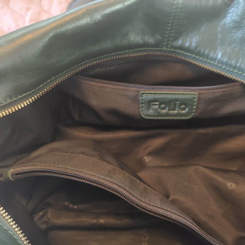 Folio leather women's handbag like new, dark green bowling style