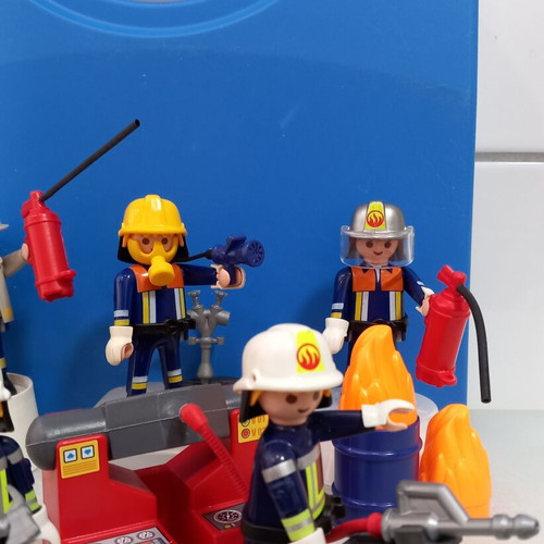 Playmobil Firefighters set in case used, missing one clip