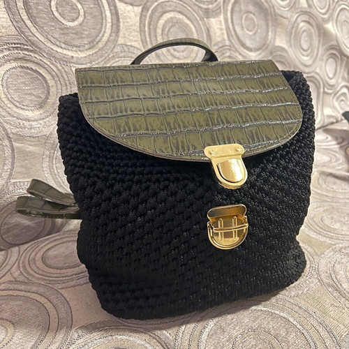 Knitted backpack bag made to order, black with green