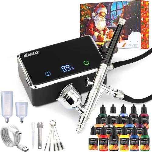 XDOVET Airbrush Set with Compressor and 16 Acrylic Paints like new