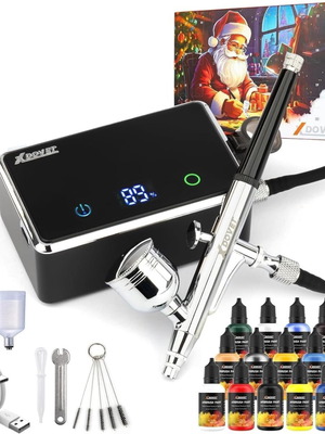XDOVET Airbrush Set with Compressor and 16 Acrylic Paints like new