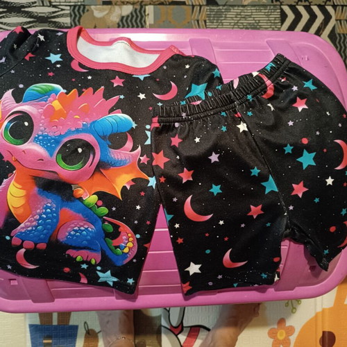 Kids Summer Pajama Set like new, colorful dragon design
