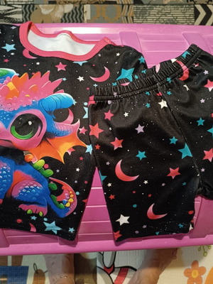 Kids Summer Pajama Set like new, colorful dragon design