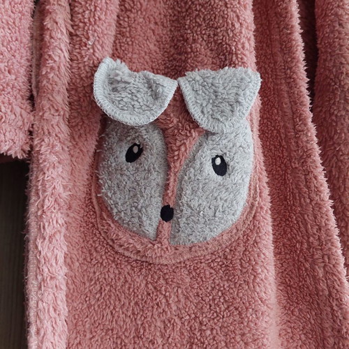Fawn bathrobe used, pink fleece with belt and hood, size L
