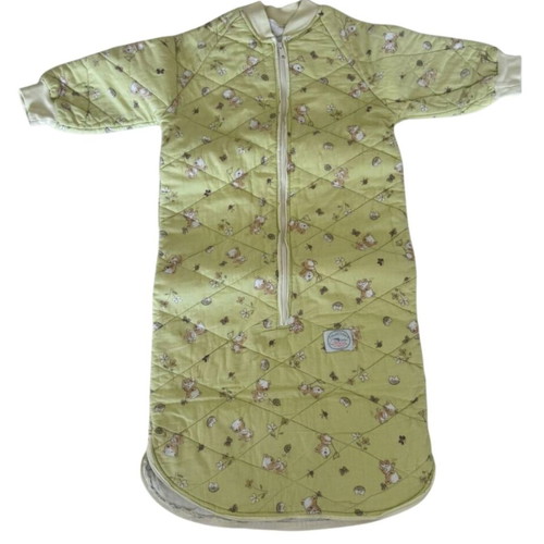 Baby quilted sleeping bag used, 0-6 months, green with bears