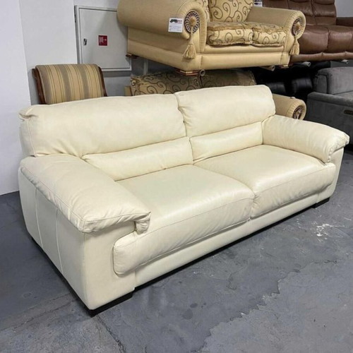 Light Cream Leather Sofa Three-Seater New, 100% Genuine Leather