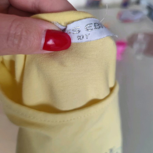 Short-sleeve blouse with sequins like new, size 10y, pink and yellow
