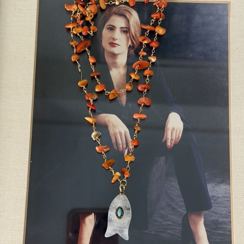 Handmade necklace with coral, copper