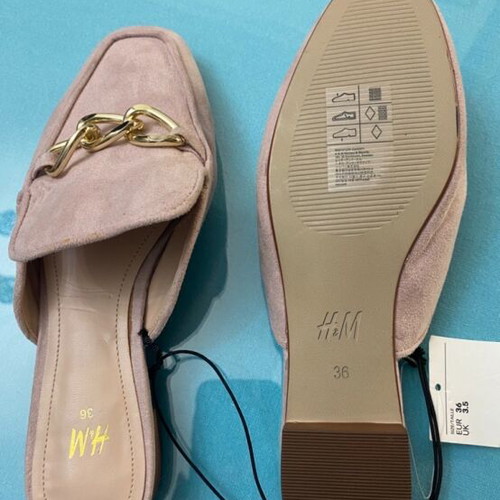 H&M women's mules beige-pink new with gold chain
