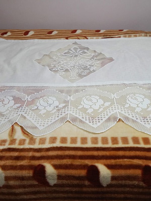 Handmade white curtain with wide crochet lace, 1.36 x 1.00 m
