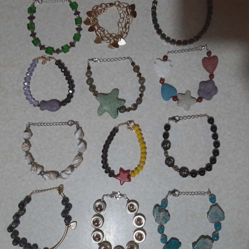 Bracelets new, pack of 12, silver 925, steel, genuine stones