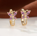 Butterfly earrings pink new with gold and stones