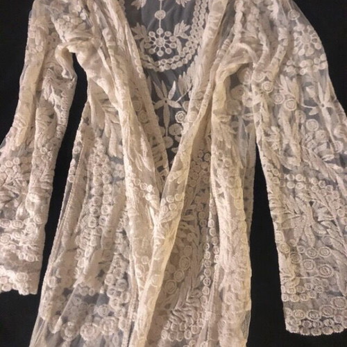 Lace cardigan ethnic boho women's size M/L like new, beige