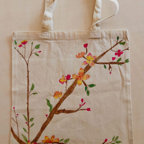 Hand-painted fabric shoulder bags new, two sizes