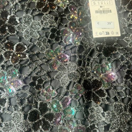 Zara Anthracite Grey Sequin Knit Mini Skirt Size S New