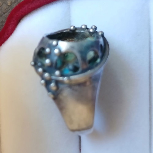 Silver 925 ring with gears and enamel, handmade, like new