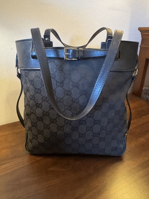 Gucci Vintage Black GG Monogram Canvas Tote Shoulder Bag