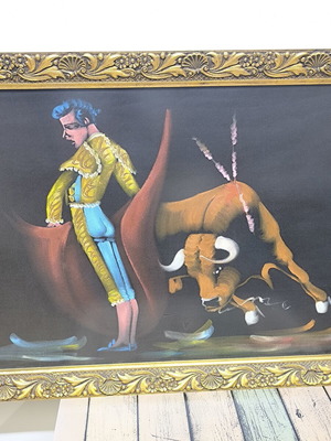Vintage painting depicting a bullfighting scene like new