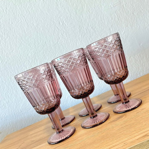 Vintage Pink Wine Glasses Set of 6 300ml Elegant Design
