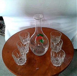 Vintage γυάλινη καραφα κρασιού με 6 γυάλινα ποτηράκια