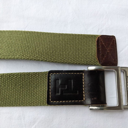 Tommy Hilfiger men's fabric belt like new, khaki with leather