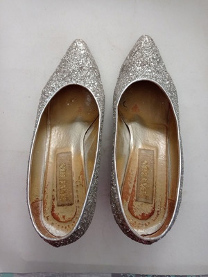 Women's shoes silver glitter stone pumps used, size 39